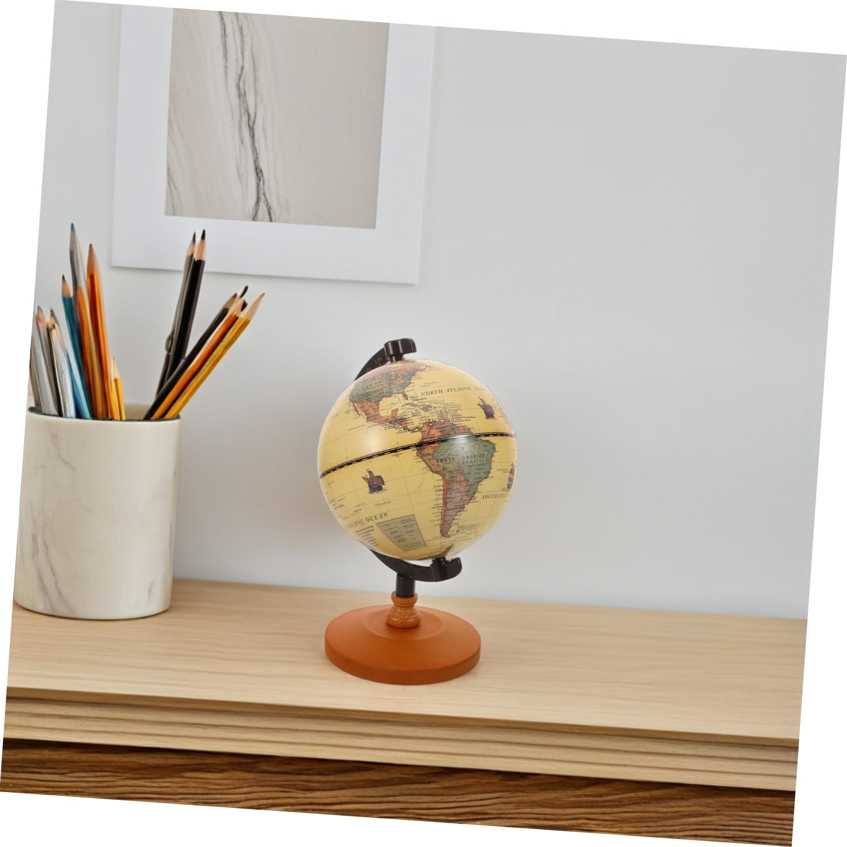 Vintage-weltkugel Für Den Schreibtisch: Elegante -skulptur Als Dekoration Mit Ständer Für Zuhause Oder Büro – Geographie-lernhilfe Für Die Schule