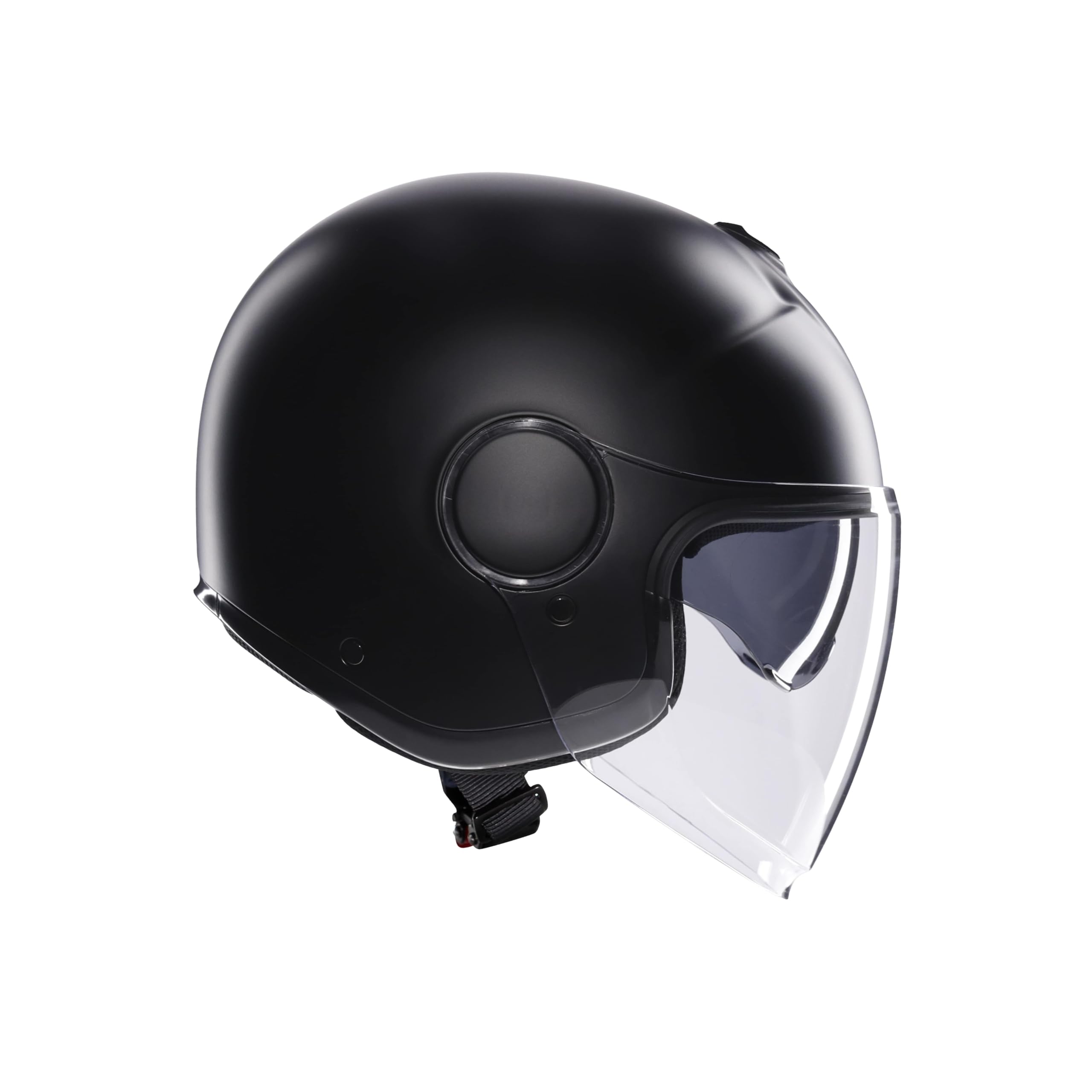 AGV - ETERES E2206, Casque Moto Jet Unisexe, Casque Moto Ouvert avec Anneau Antivol, Visière Anti-Rayures et Anti-UV, Technologie d'Absorption Instantanée de la Sueur, Matt Black, M