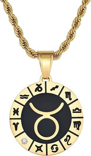 Twelve Zodiac Necklace 23MM Constellation Pendant Golden Stainless Steel Horoscope Astrology Pendant Necklaces Lucky Jewelry for Women Men