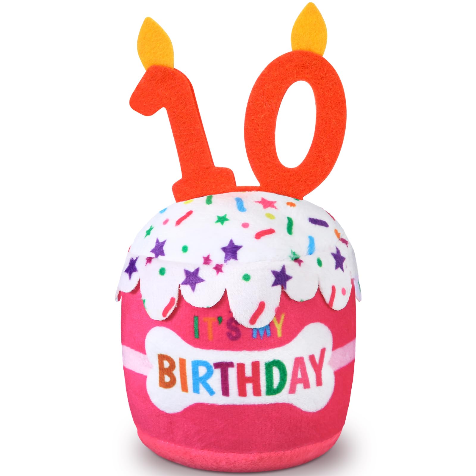 Dansydaisy Dog Birthday Cake Toy Squeaky Plush Gift,10th,Pink