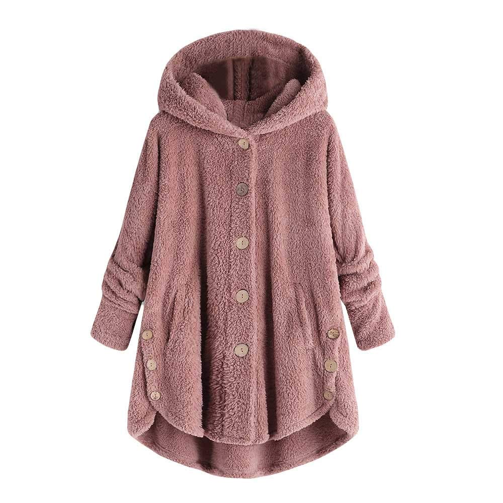 Clearance Sale Fluffy Fleece Winter Coat Plus Size,Women Warm Button Parka Hooded Pullover Sweater