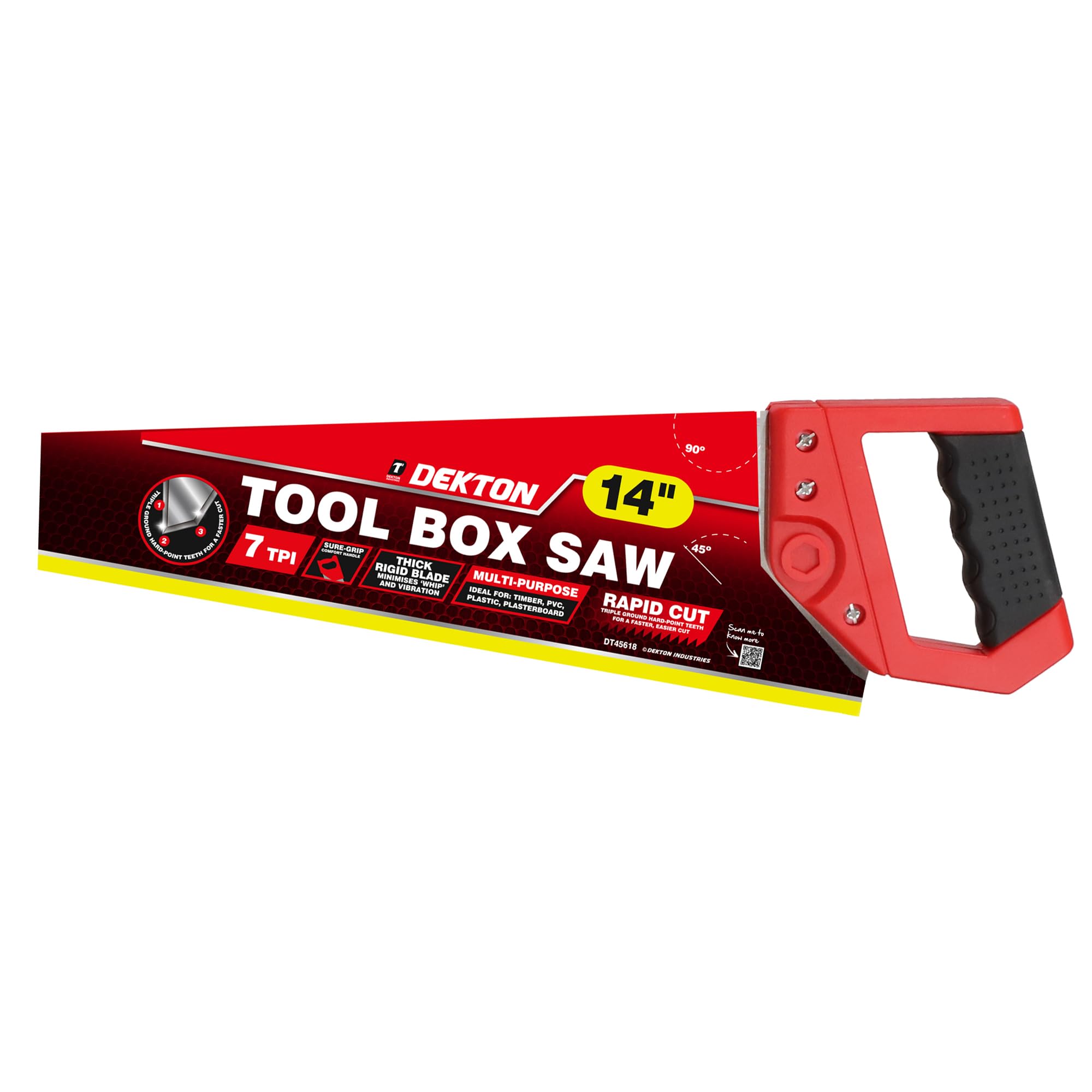 Dekton Red 350Mm (14") Toolbox Saw-Heavy-Duty Steel Blade| Precision Cut Teeth| Ergonomic Handle| Ideal For Wood, Plastic, And Metal| Durable And Long-Lasting Tool| Efficient Cutting Performance