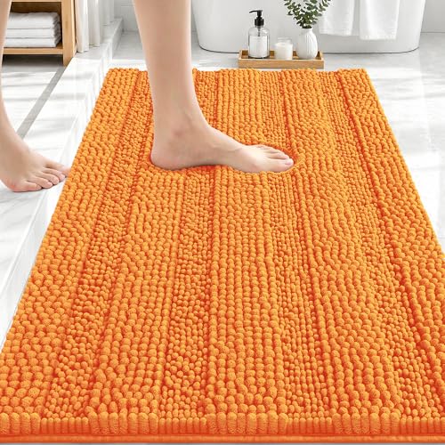 Image of OLANLY Thick Bathroom Rugs 30x20, Extra Soft Absorbent Chenille Striped Bath Rugs, Rubber Backing, Machine Wash Dry, Bath Mats for Bathroom Floor, Tub and Shower, Home Decor Accessories, Orange