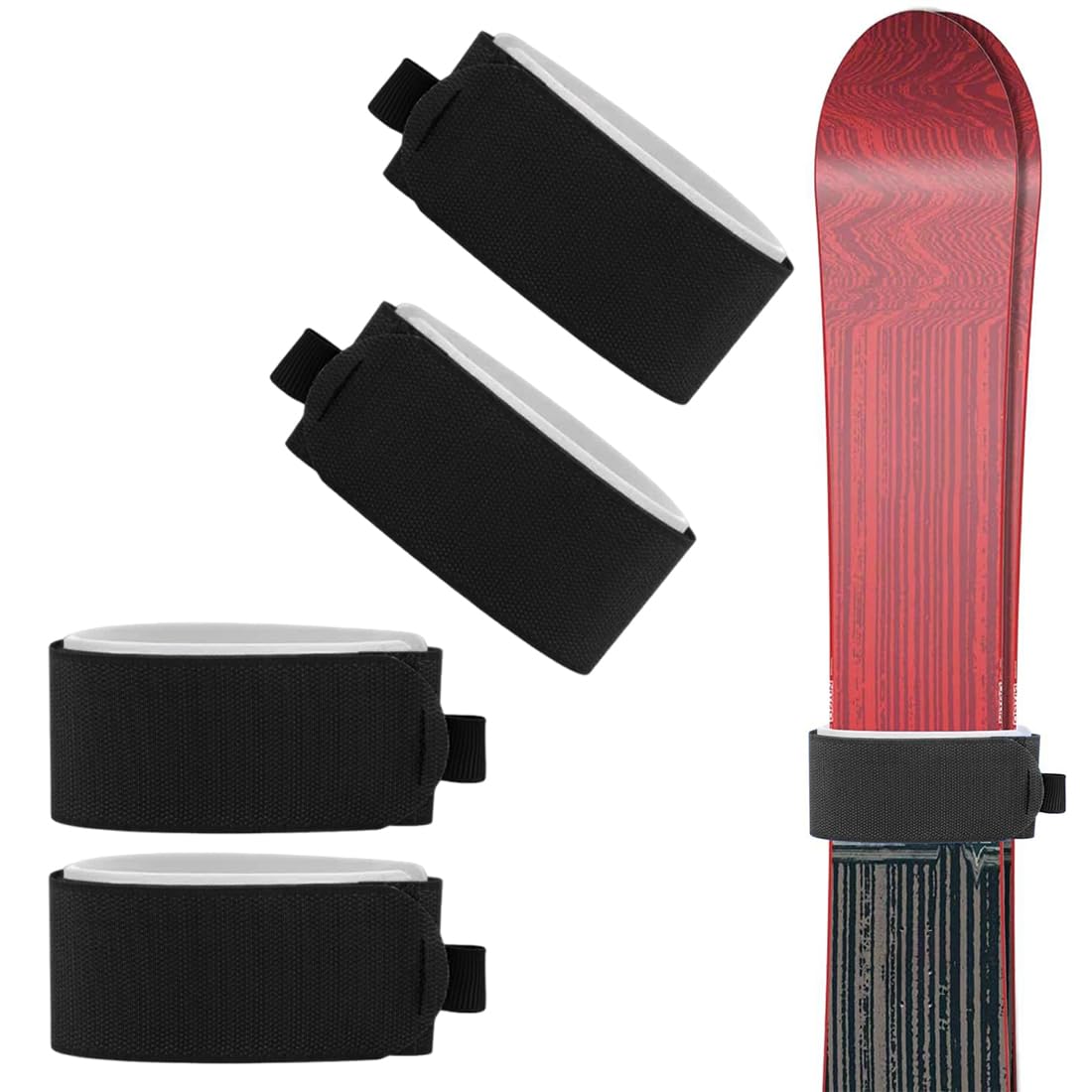 4 pièces Attache Ski Sangle Porte Ski Sangles de Ski Bandoulières de Ski Réglables Bande de Fixation de Ski pour Familles Attache Ski Scratch