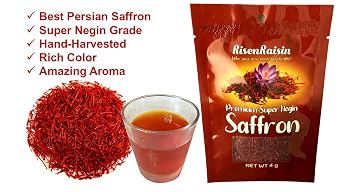 Premium Saffron Threads (4g) | 100% Pure & Natural | Rich Color, Aroma & Flavor | Hand-Harvested | Packed in California | RisenRaisin Brand