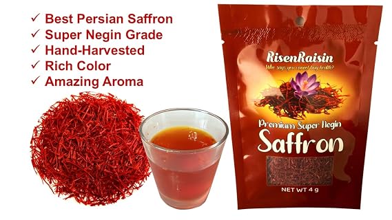 Premium Saffron Threads (4g) | 100% Pure & Natural | Rich Color, Aroma & Flavor | Hand-Harvested | Packed in California | RisenRaisin Brand