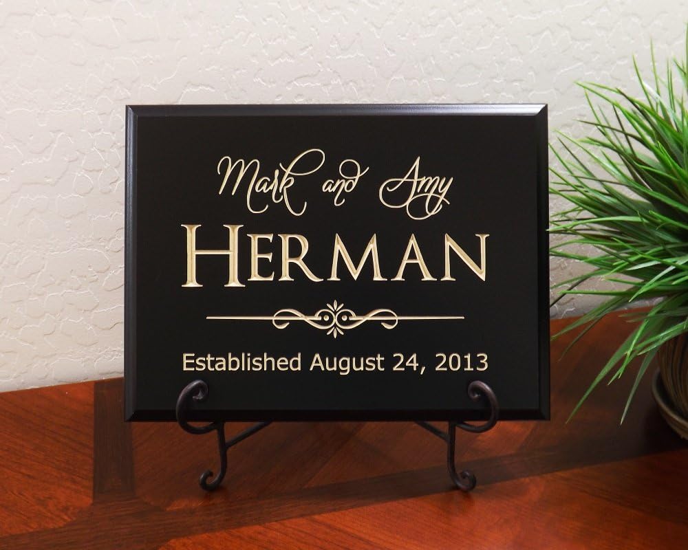 Timber Creek Design Decorative Carved Wood Sign Personalized with Names of Couple, Quickier Font, Last Name and Date Established 3D Carved 12"x9" Black