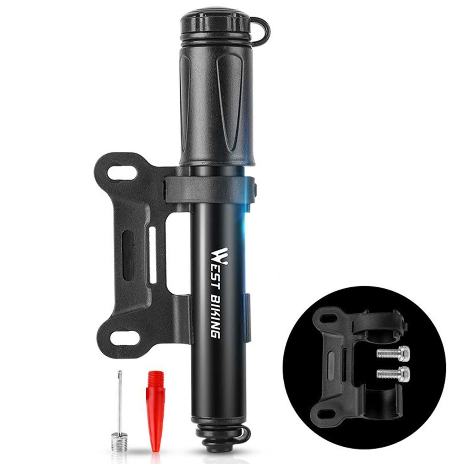 LLQQBike Pump, Mini Bike Pump Bicycle Pump with Needle and Frame Mount Perfect for Bikes with Schrader Valve or Presta Valve, for Balloon Swim Ring Basketball, Black