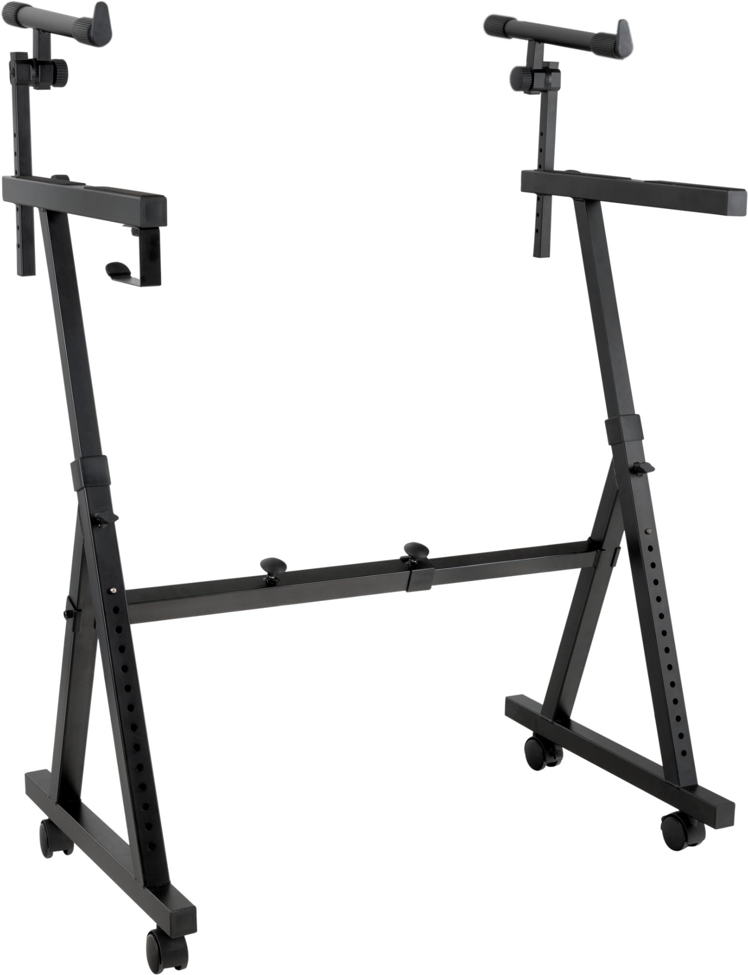 Classic Cantabile KSD-400Pro MK II Supporto Tastiera Pro Set - Supporto Tastiera Regolabile a 2 Livelli - 4 Ruote e Porta Cuffie - Portata Fino a 100 kg - Larghezza e Altezza Regolabili - Nero