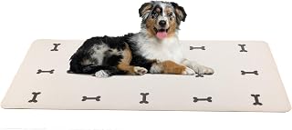 Dog Mat for Food and Water, Crate Pad, and Floor Protector - 55” x 28” Extra Large PVC Memory Foam Pad with Non-Slip Bottom - Stain, Scratch, and Water-Resistant Floor Mat by PETMAKER (Dog Bones)