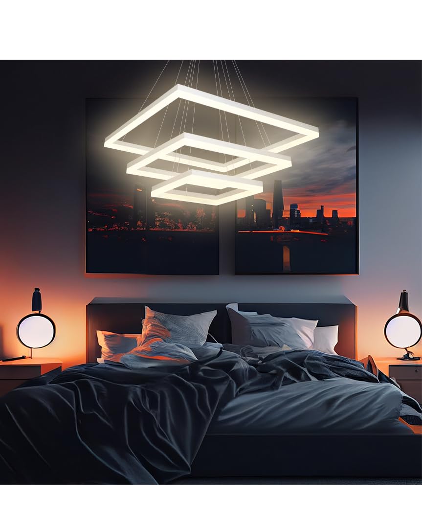 Arcadia Lampadario Led Soffitto a Sospensione Moderno con Luce Calda e Fredda Dimmerabile, Telecomando e App per Cellulare - Lampadario Camera da Letto, Soggiorno, Cucina e Cameretta - 5500 LM 60 Cm
