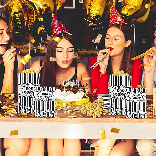 Image of Whaline 200Pcs Movie Night Paper Popcorn Bags 2Oz Black and White Stripe Flat Bottom Popcorn Container Grease Resistant Large Sleeve Popcorns Bucket Disposable for Retro Movie Themed Party Carnival