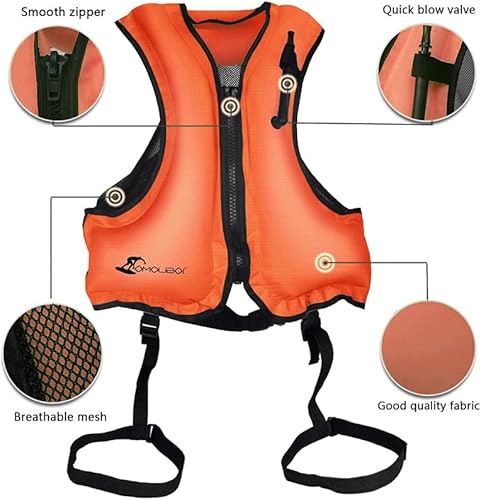 Miniatura 5 de OMOUBOI Chaleco inflable de esnórquel, chaleco de natación para adultos, chaleco de esnórquel, chaqueta de flotabilidad inflable, chaquetas de buceo