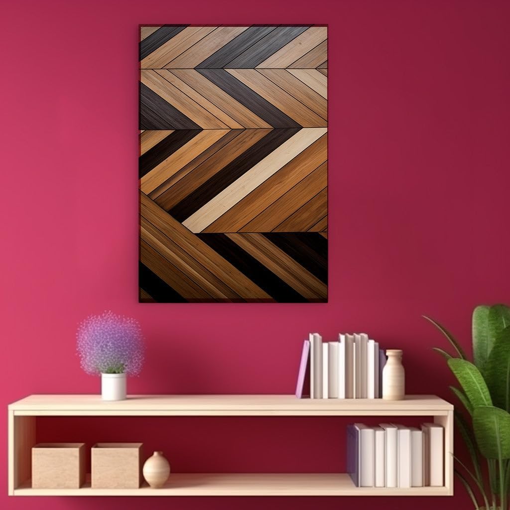 Canvas for Living room. Discover the Elegance of Chevron Intricacy in Wood A Symphony of Rich Tones and Textures, 27 x 18 inch Canvas Wall Art - Modern Home Decor