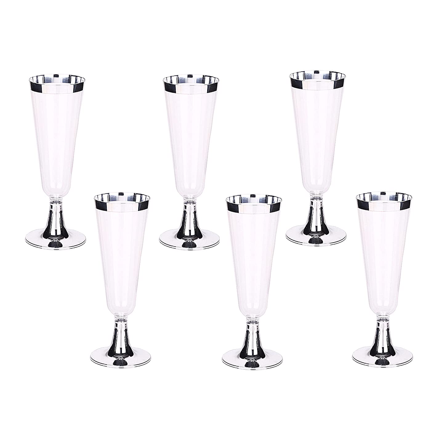 6 Pcs Disposable Plastic Mug, Rose Gold Transparent Gold Silver Set, For Water Juice Pastry Dessert Coffee Milk Hot or Cold Beverages All Purpose Occassion Use, 5OZ 6OZ Cups (Cup A, Silver)