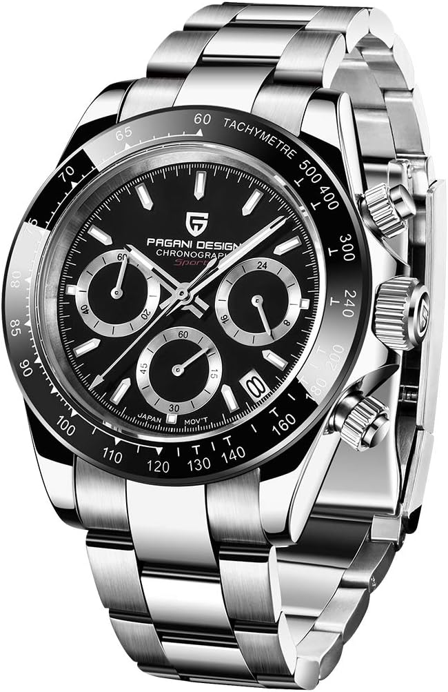 Pagani Design Homage Men's Quartz Watches Japan Movement Ceramic Bezel Stainless Steel Screw-in Crown Waterproof Sport Chronograph Watch Fashion Casual Synthetic Sapphire Mirror 1644 Wrist Watch