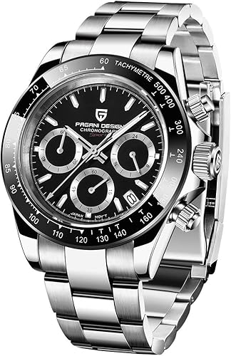 Pagani Design Reloj de pulsera analógico de cuarzo de acero inoxidable completo para hombre, Daytona Homage de lujo, impermeable, reloj de pulsera