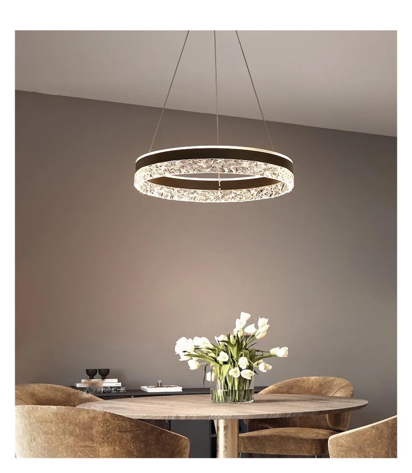 KXEcoLife Nordic Creative Modern LED Chandelier Ceiling Dimmable Round Living Room Dining Bedroom Glossy Lighting Fixtures