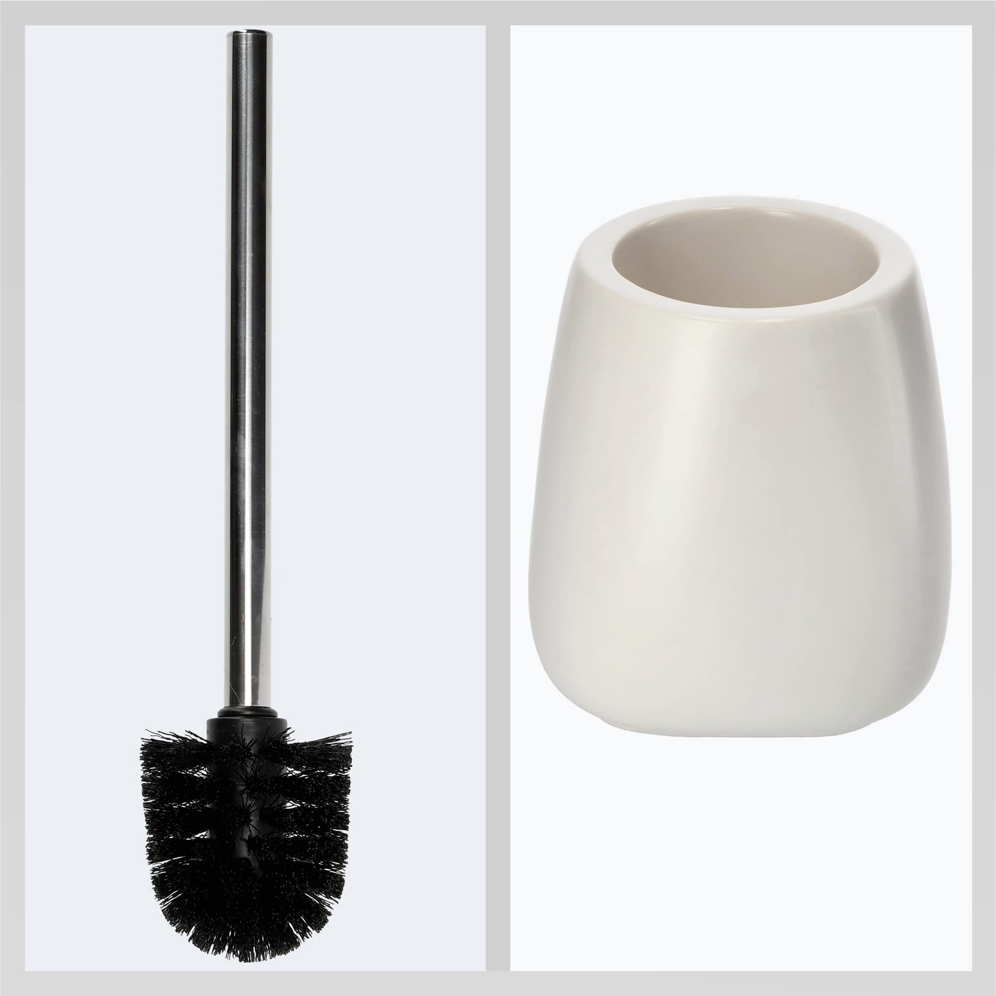KADAX Escobilla de Baño con Base de Cerámica, Mango Largo de Acero y Cerdas Duraderas para una Limpieza Profunda de Inodoros (Set de 2, Blanco)