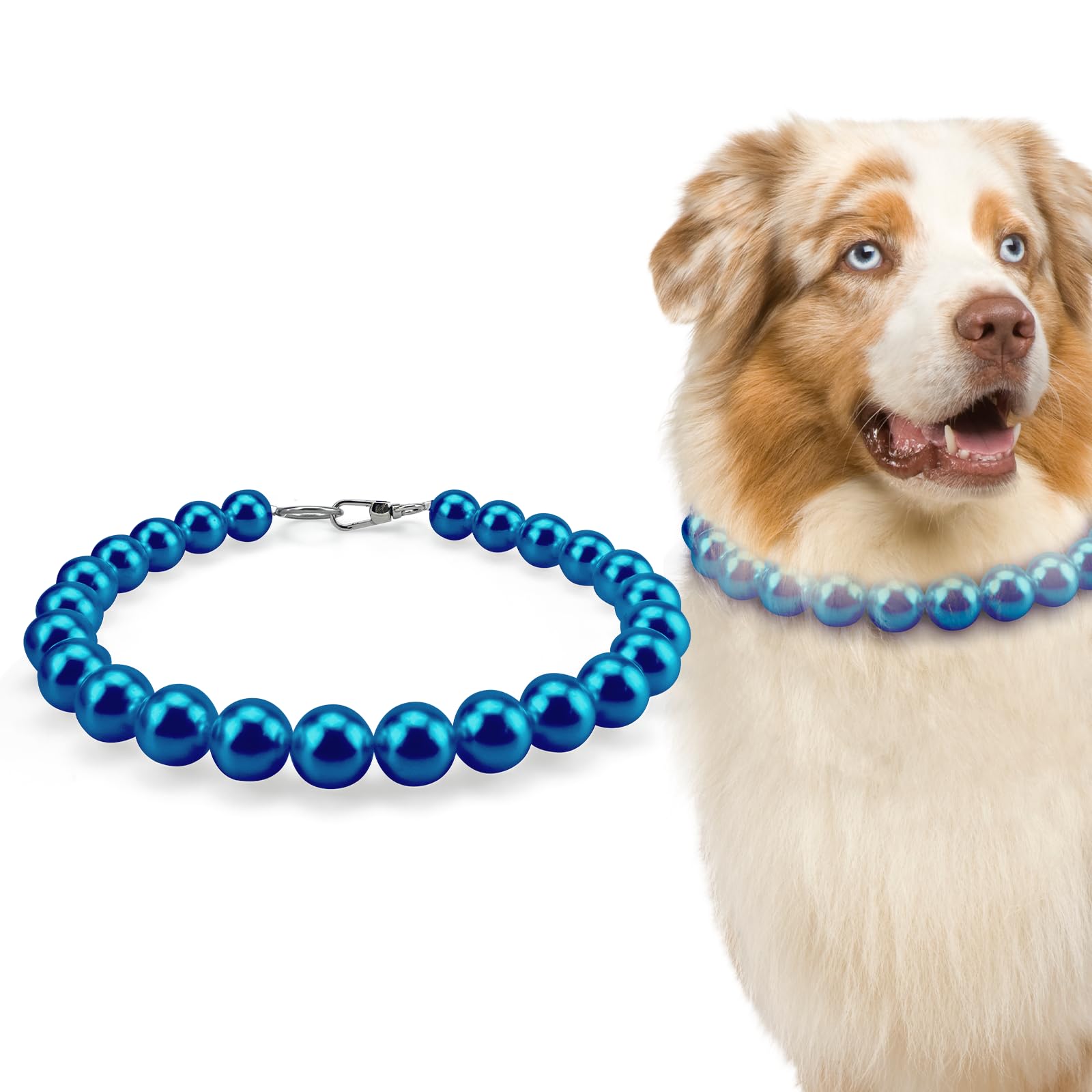 KUDES Chunky Pearl Dog Necklace (Beads 20mm),Elegant Classic Super Big Pearl Collar Necklace Accessories for Medium Large Dogs Occasions and Gatherings (Navy Blue, L(Neck Girth17.7'')) — image 1