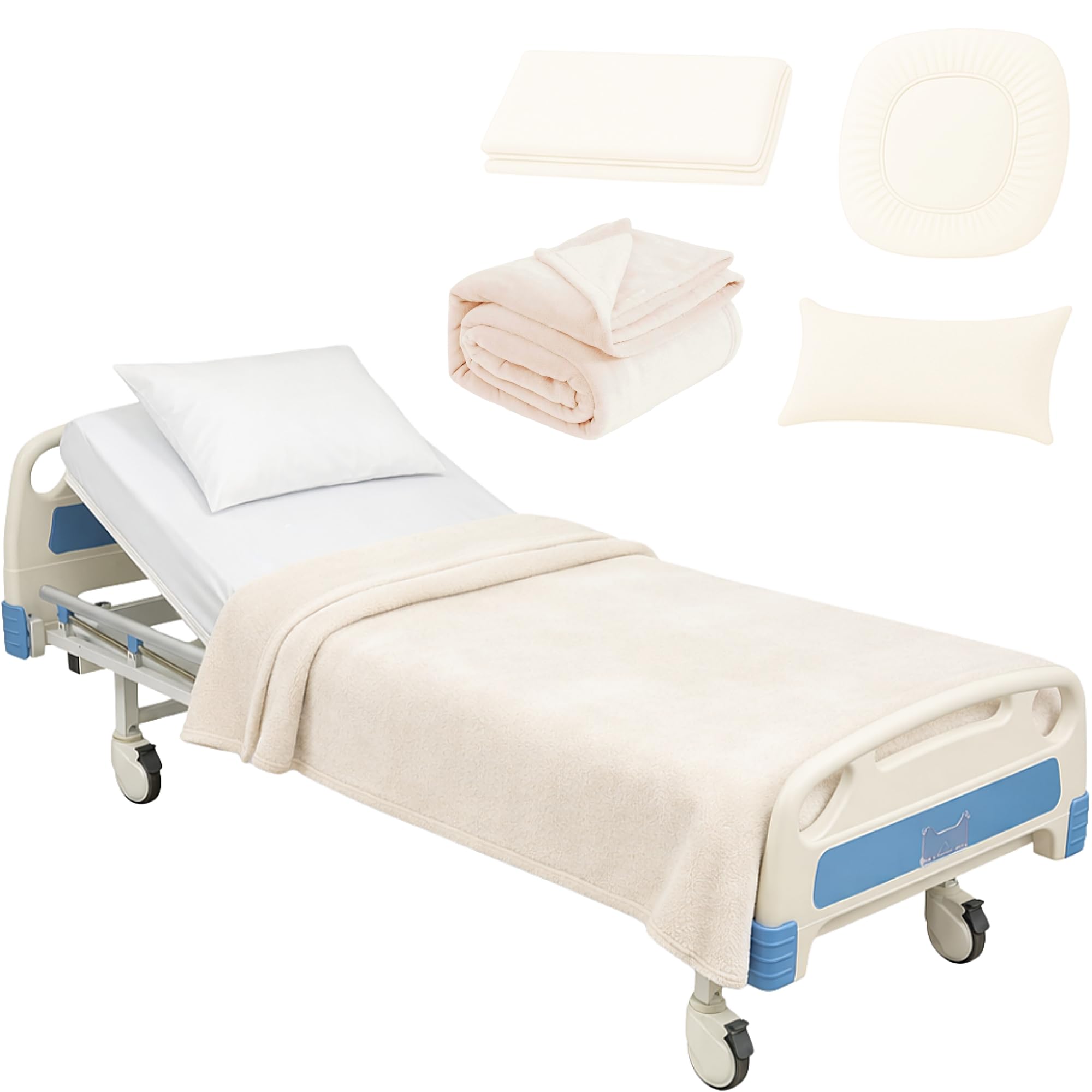 Care Bed Sheets Set 4 Pcs – 36"x80" Fitted Sheet, Flat Sheet, Pillowcase &amp; Blanket – Twin XL Hospital Style Sheets for Home or Adjustable Beds(White)