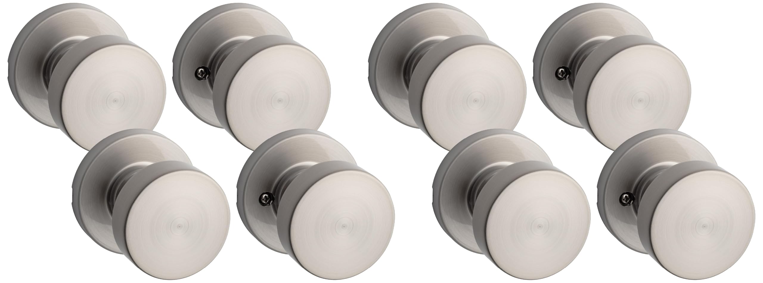 Kwikset Pismo Interior Passage Door Knob, Handle for Closet and Hallway Doors, Non-Locking Doorknob in Satin Nickel, with Microban Protection (Pack of 4)