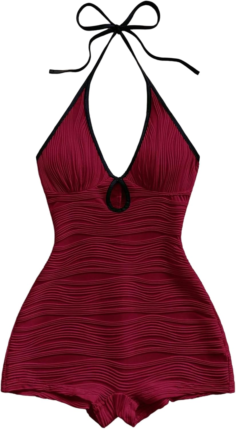 Verdusa Women's Rave Outfits Halter Rompers Cut Out Backless One Piece Bodycon Beach Jumpsuit