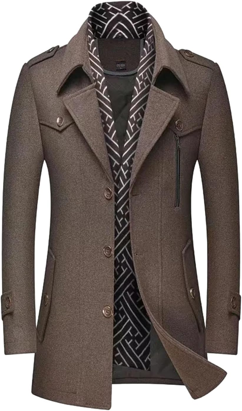 Sophisticated Brown Wool-Blend Coat for Men