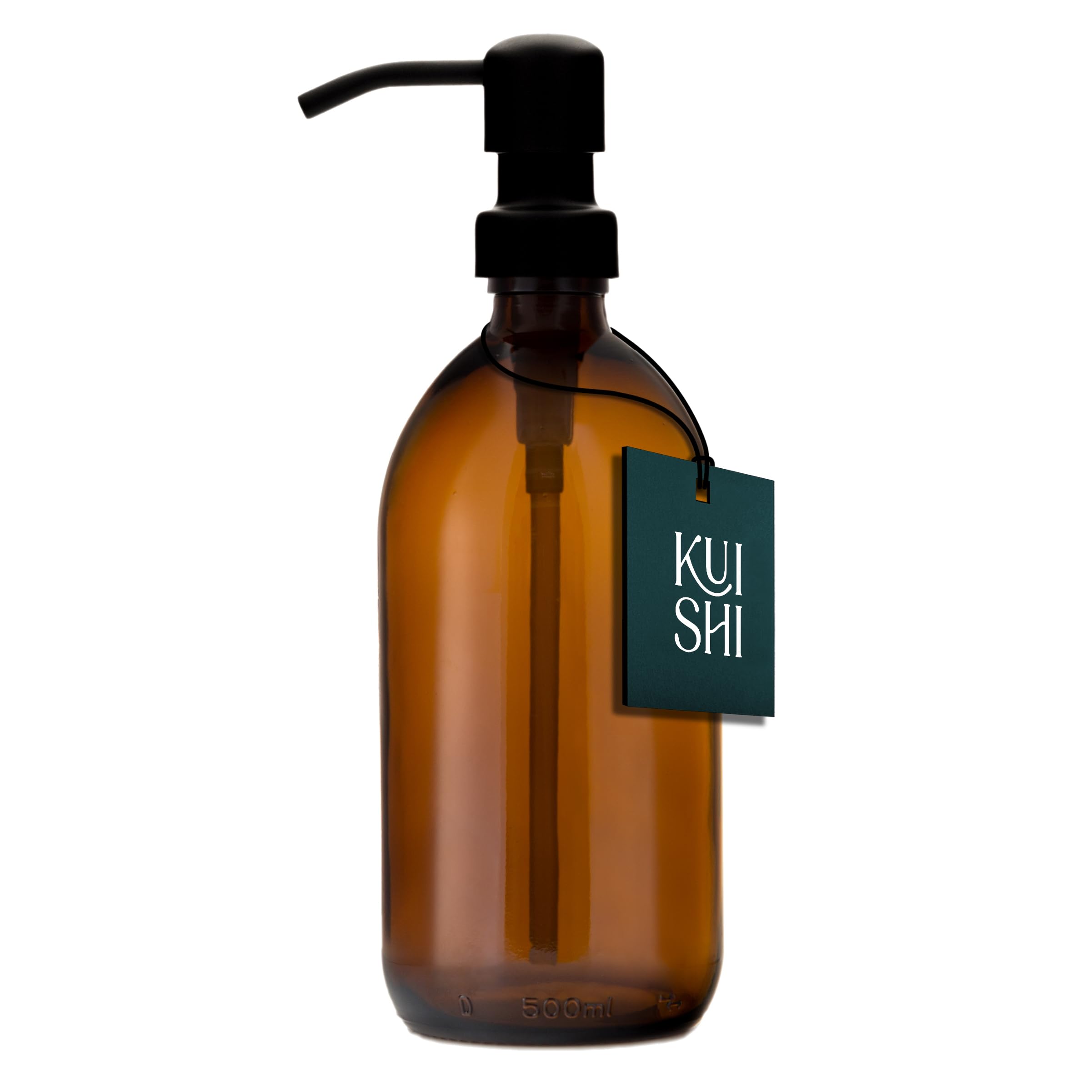 Kuishi Black Glass Soap Dispenser With Stainless Steel Pump - 500Ml Refillable Bpa-Free Hand Soap Dispenser For Kitchen & Bathroom, Amber