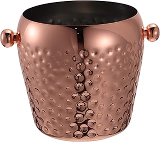 BESTonZON Pojemnik na lód, stal nierdzewna, izolowany pojemnik na kostki lodu, pojemnik na lód, chłodziarka do szampana, do baru, na imprezę, wino, 1 l, różowe złoto