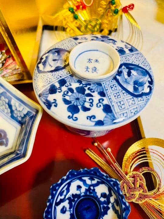 古伊万里 型紙摺 七寸皿 江戸時代 染付 寿 金直し 金継ぎ