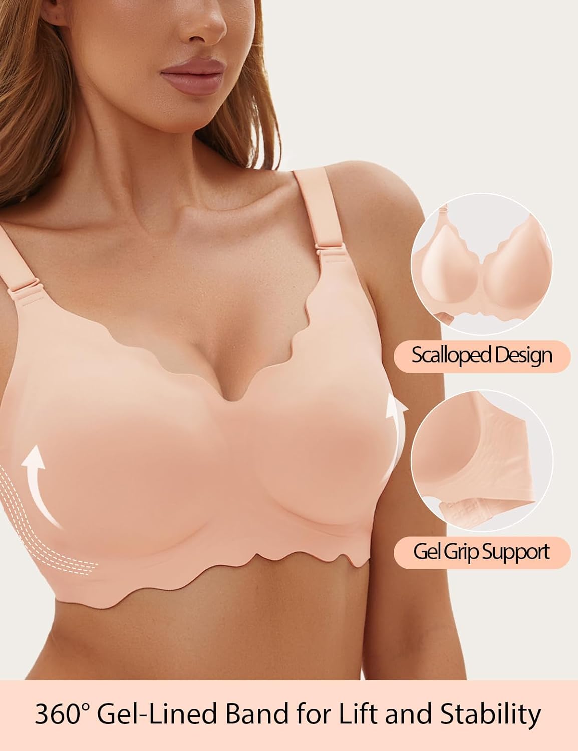 Easybunny Bras for Women No Underwire Wireless Bras with Support & Lift Seamless Scalloped Full Coverage Tshirt Bra - Image 2