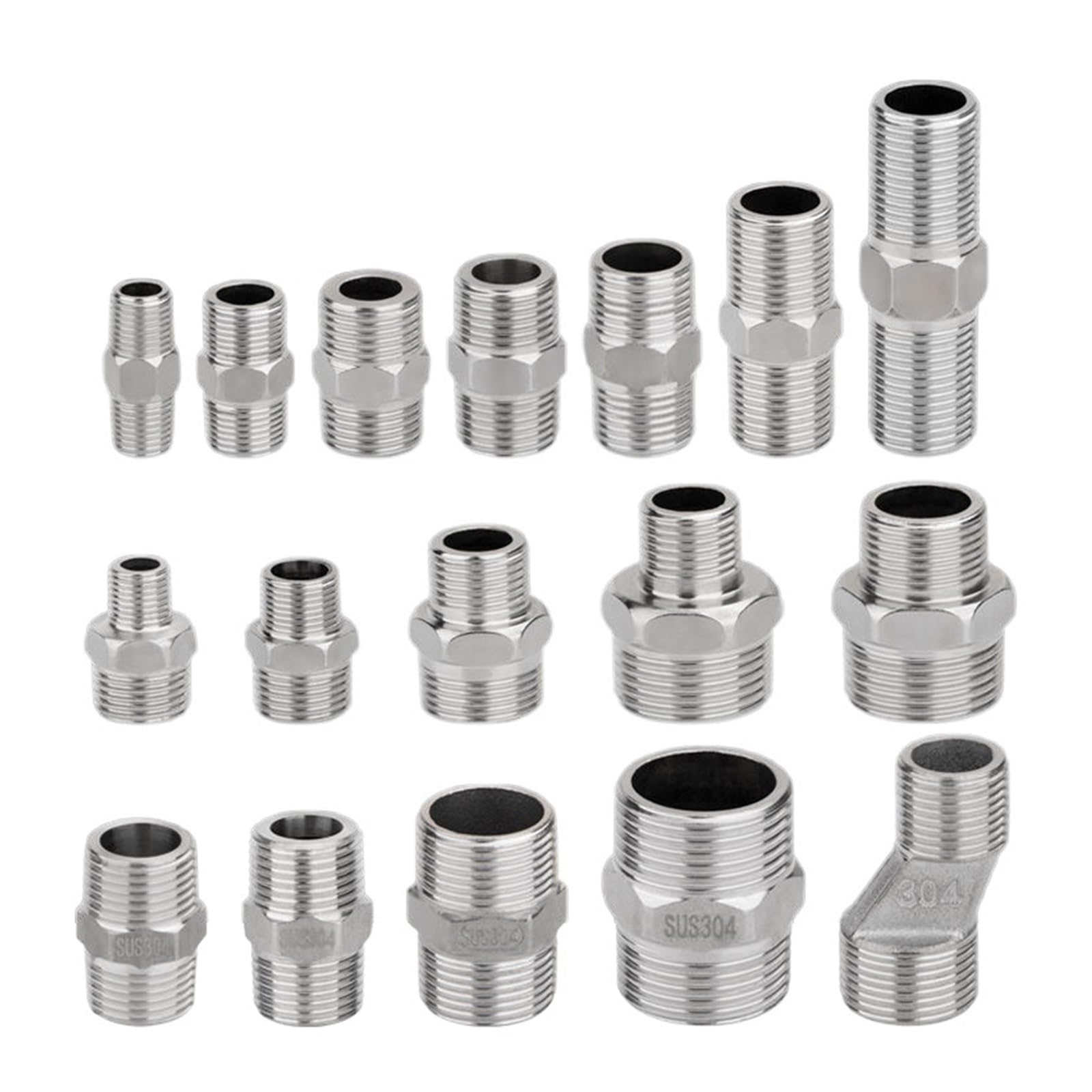 RUAJOGYNVM Coupling, Stainless Steel Hex Nipple,Stainless Steel Lengthen 1/8" 1/4" 3/8" 1/2" 3/4" BSP Male Male Thread Hex Nipple Threaded Reducer Pipe Fitting(Dn15 to Dn1030mm) RUAJOGYNVM