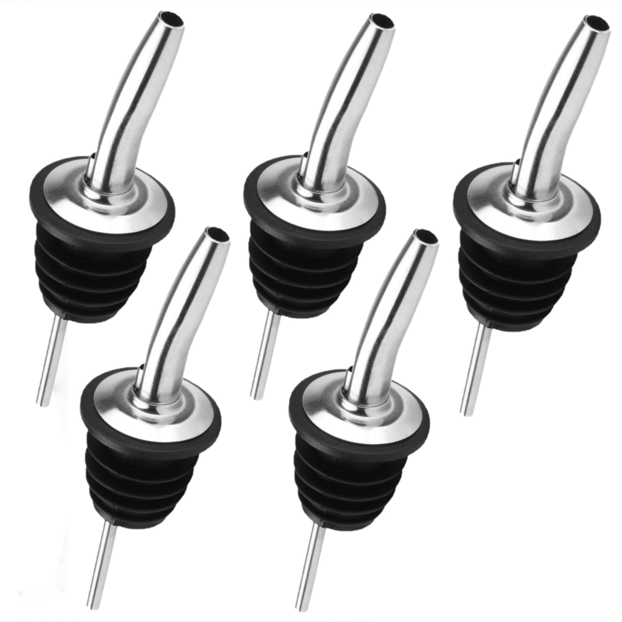 Chabrias Ltd Silver Stainless Steel Fast Free Flow Liquor Spirits Pourer Speed Pourers Wine Bottle Spirits Pourers Tapered Spout For Olive Oil Coffee Syrup Vinegar Bottles (, 5 Pack)