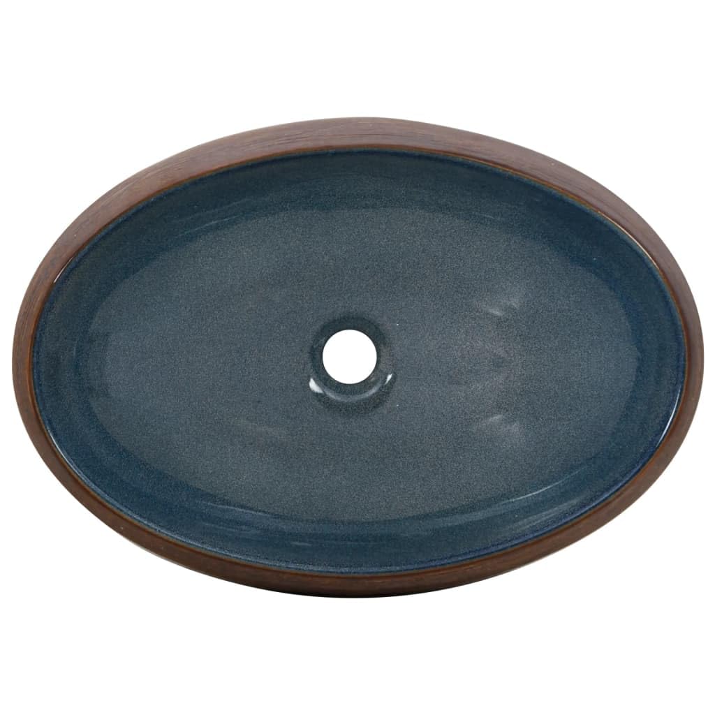 vidaXL Lavabo da Appoggio Marrone e Blu Ovale 59x40x15 cm Ceramica