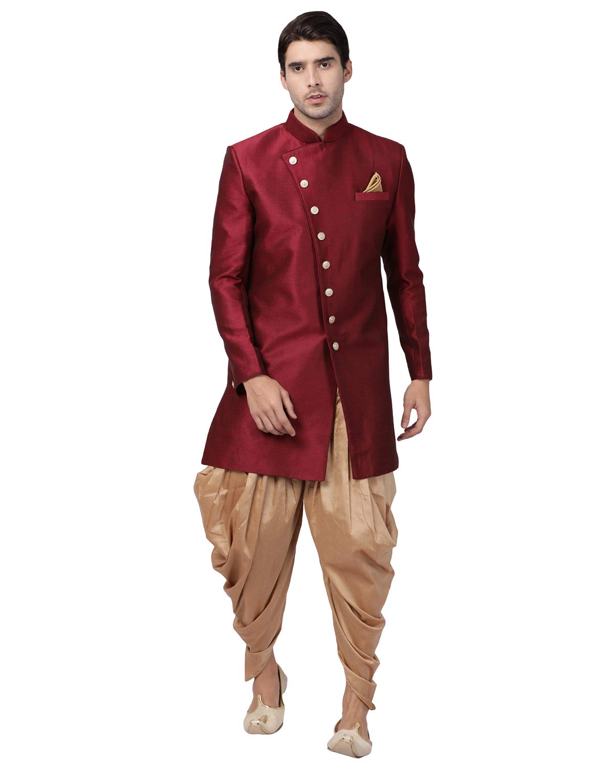 Men's Beige Silk Blend Sherwani Set
