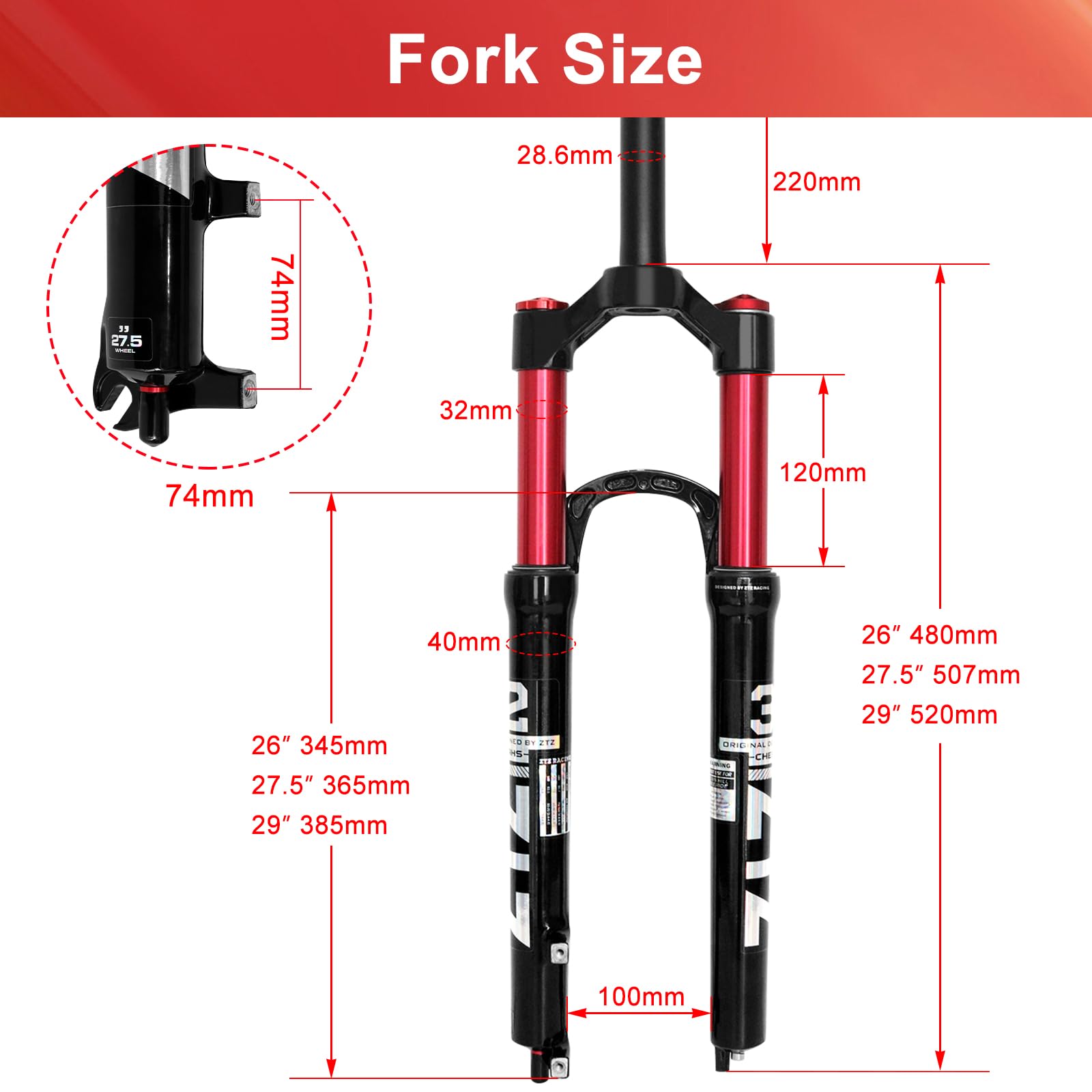 ZTZ Mountain Front Fork 26 inch 27.5 inch 29 inch Doppia Camera d'Aria Forcella della Bicicletta Ammortizzatore Forcella Anteriore Forcella Aria Forcella