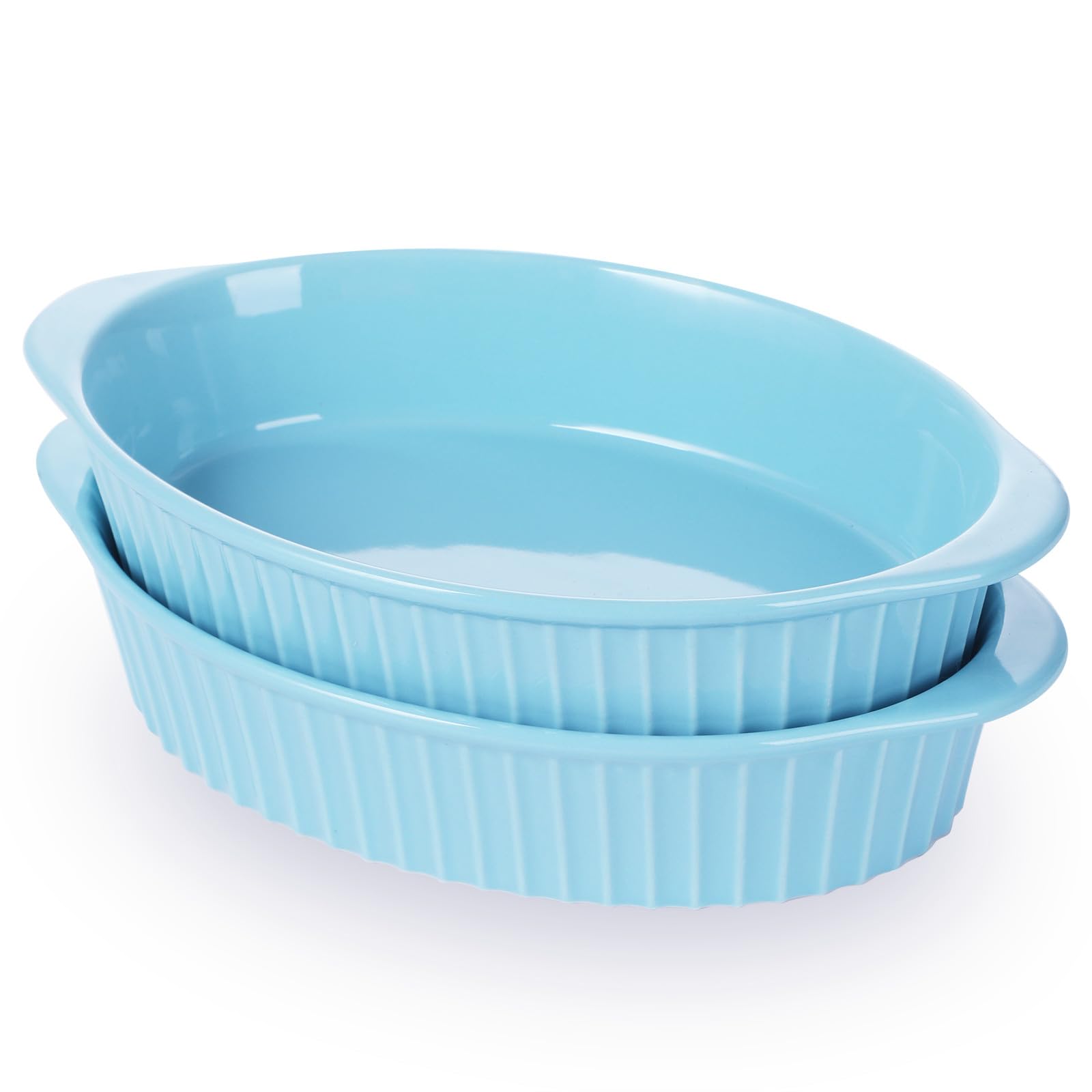 LEETOYI Porcelain Small Oval Au Gratin Pans, Baking Dish Set for 1 or 2 person servings, Bakeware with Double Handle for Kitchen and Home, Set of 2 (Turquoise) - au gratin pans | Mubboo