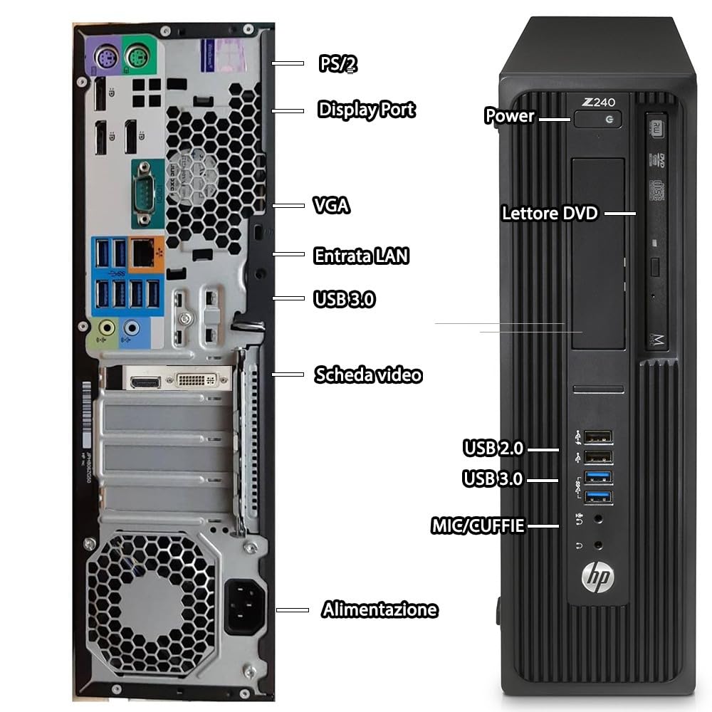 HP Workstation Z240 SFF PC Computer Desktop, Processore core i7-6700, Memoria Ram 32GB, Disco SSD 512, SCHEDA VIDEO NVIDIA k420 2GB, WIN 11 PRO + OFFICE 365