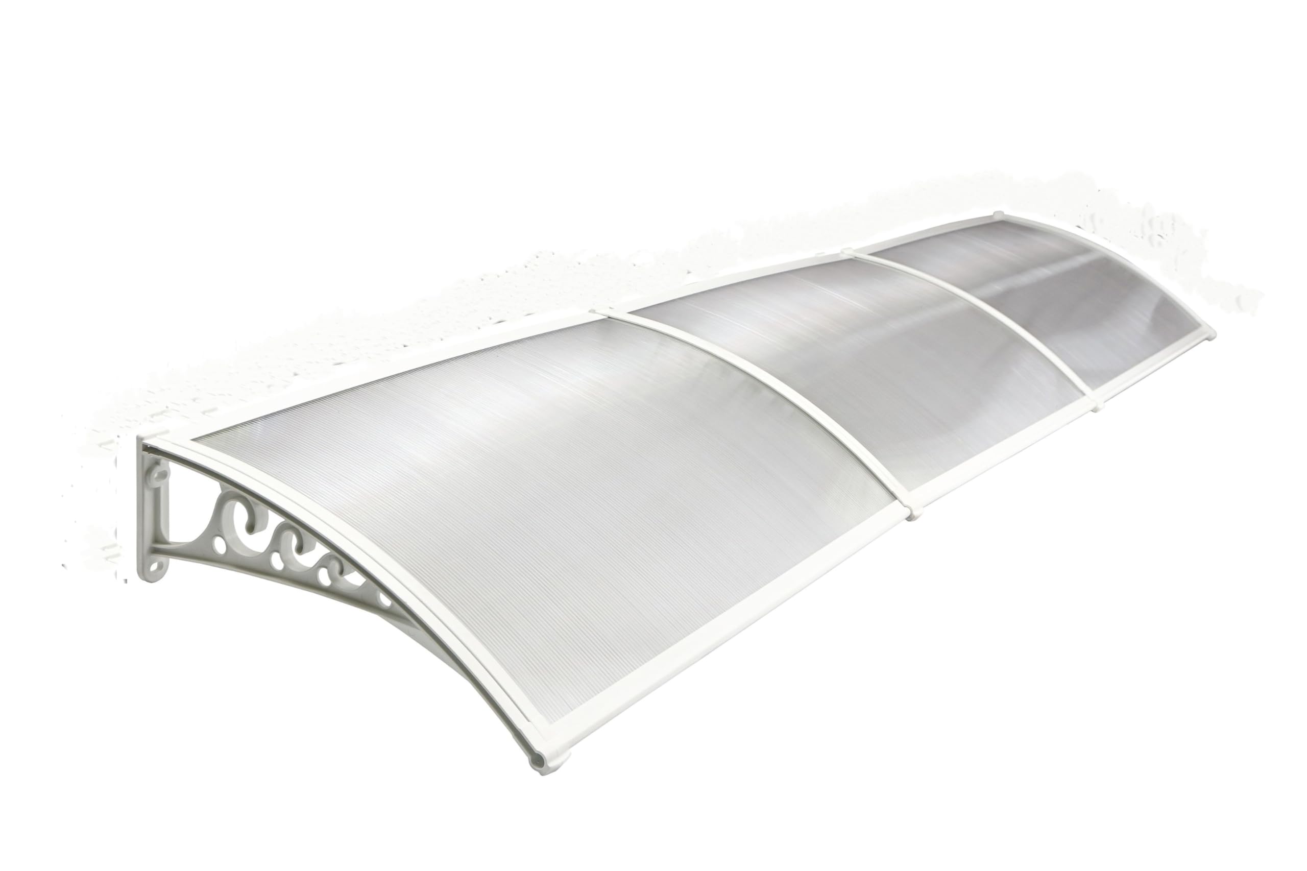 CHENNAI Window Blinds and Shades DIY Polycarbonate Awning (Engineered Plastic Brackets) Window Sunshade Door Weather Shed Rain Canopy Awnings - 12'Widthx2'Depth (White Brackets & Clear Sheets)