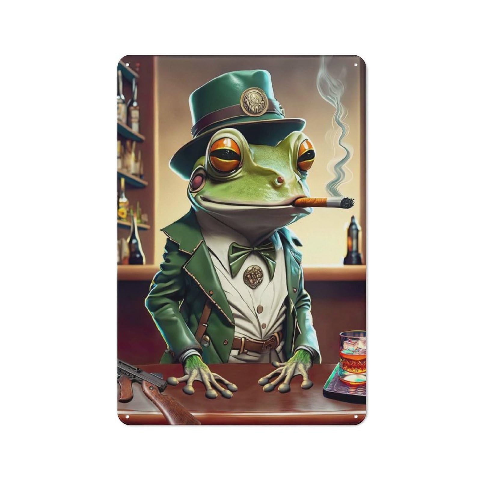 Mobster Frog Vintage Metal Wall Decor 30x20cm, Garage Metal Sign for Workshop, Basement, Shed Or Games Room