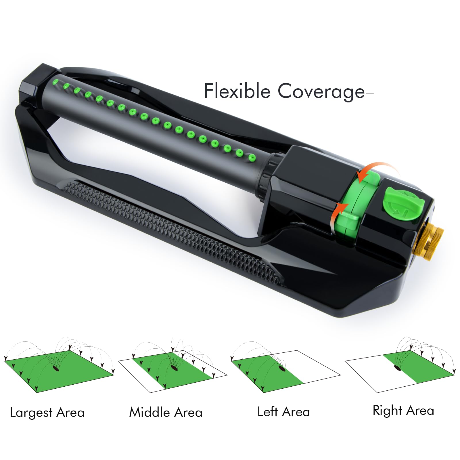 RESTMO Irrigatore oscillante resistente con base in metallo, sistema di irrigazione del prato regolabile con controllo del flusso, copre fino a 3.600 mq. per giardino, cortile