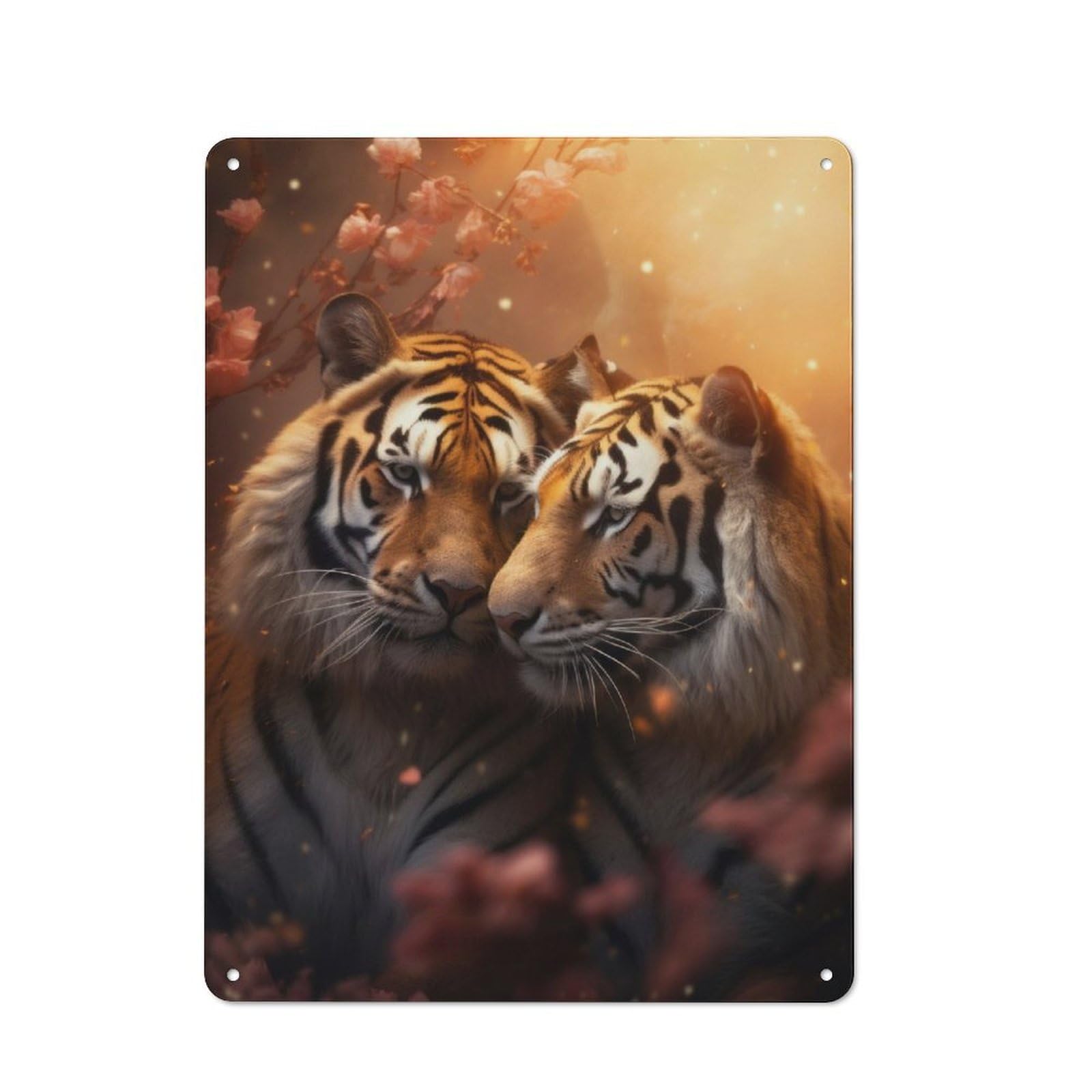 Junmoney Tigers Romantic Love Peace Shed Style Metal Wall Decor 40X30cm, Tin Sign For Conservatory, Home Bar Or Utility Room