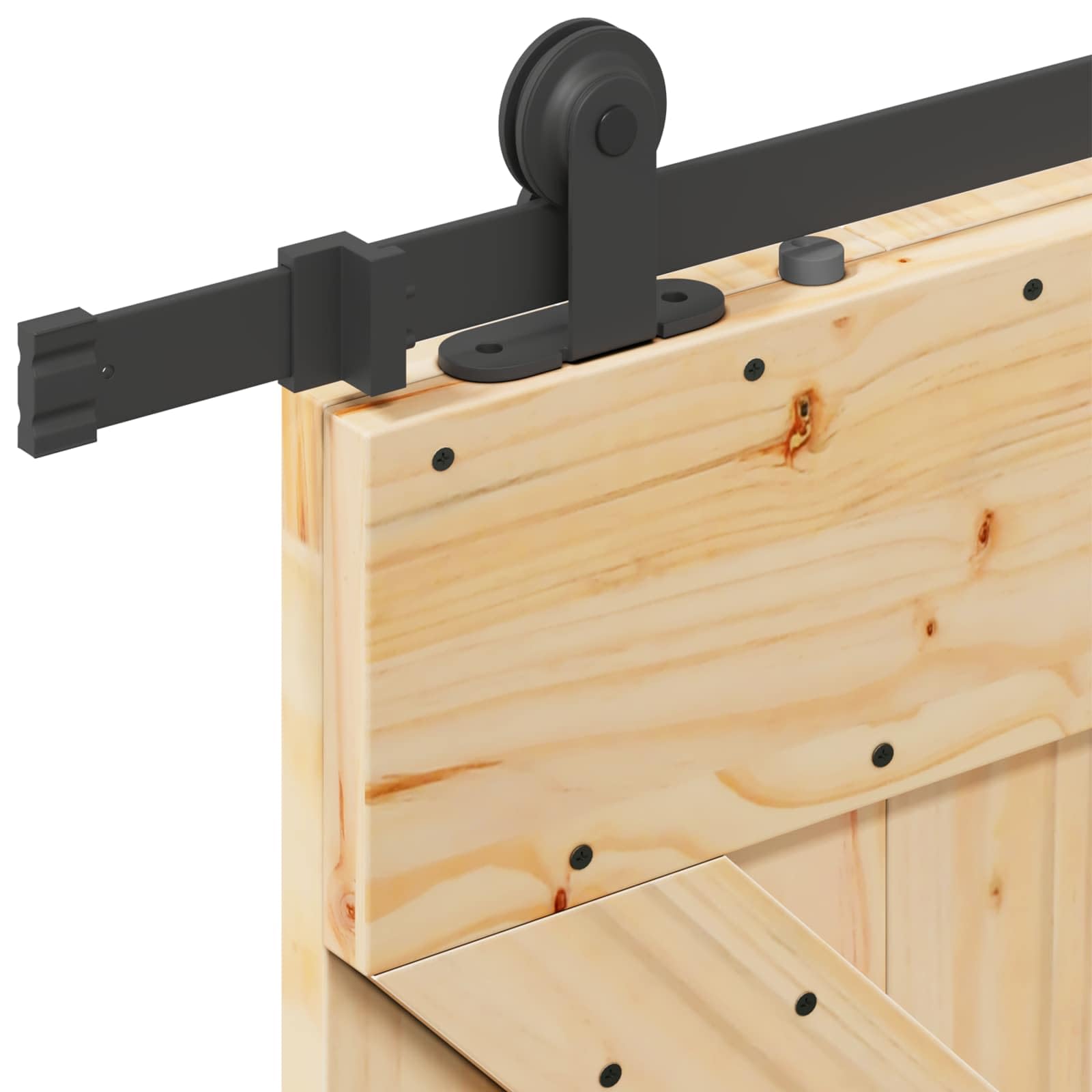 Narvik - Porta scorrevole in legno di pino massiccio con binario in acciaio verniciato a polvere, 100 x 210 cm, design salvaspazio, divisorio con meccanismo scorrevole leggero