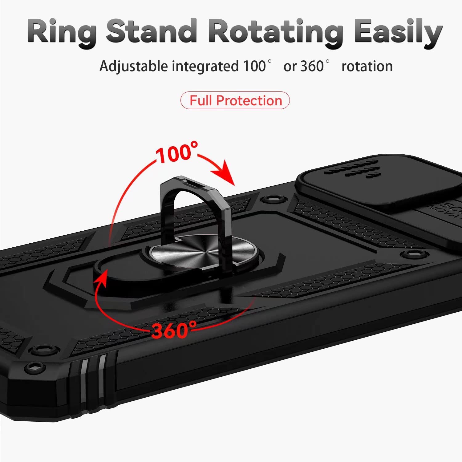 LeviDo Cover Per Oppo A98 5G Con Protezione Fotocamera Scorrevole – Custodia In Silicone E PC Antiurto Con Supporto Magnetico Auto – Nero - 4
