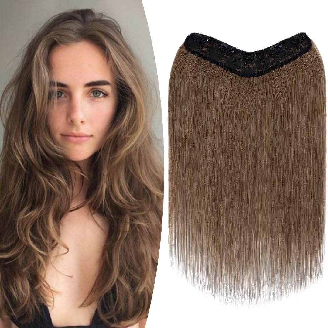 TESS Clip In Hair Extension 14 Inch,Hair Extensions Real Human Hair One Peice U-Shaped Straight Hairpieces for Women/Ladies/Girls(#6 Light Brown,14Inch)