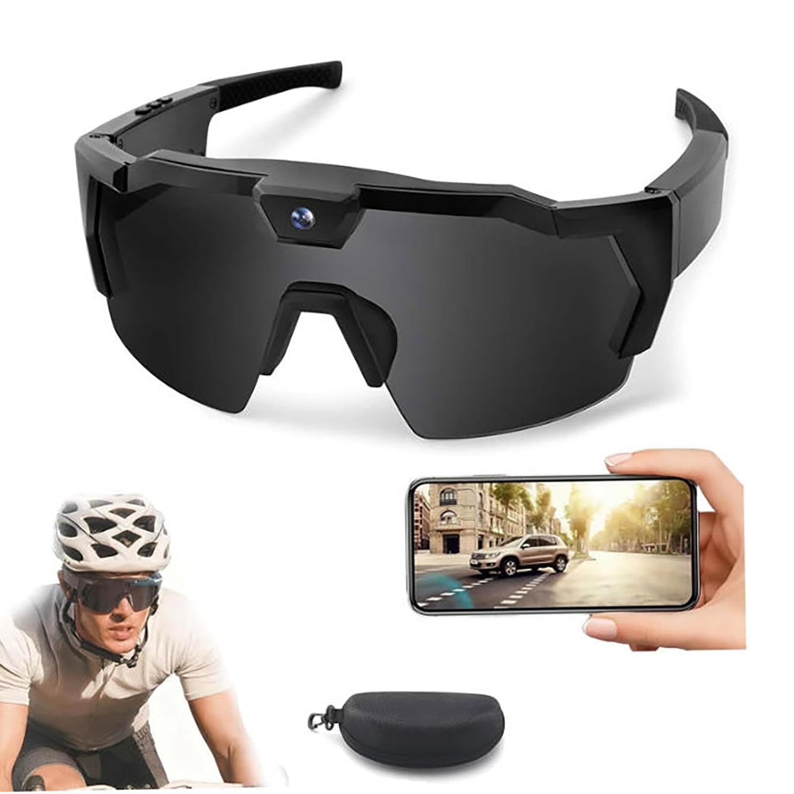 Adius Occhiali Intelligenti con Telecamera 1080P HD, con Telecamera Integrata e Audio, Video HD di Registrazione, Sport D'azione per Ciclismo ed Escursionismo (Nero-B,64G)