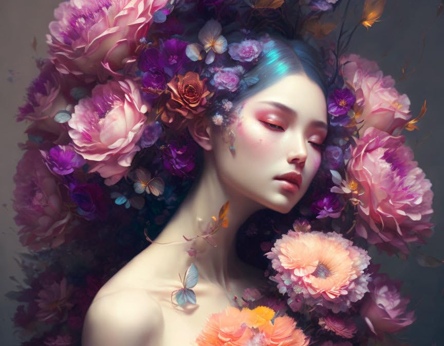 Fleurs et fille SERENDIPITP grande affiche sur toile pour habiller un mur vide