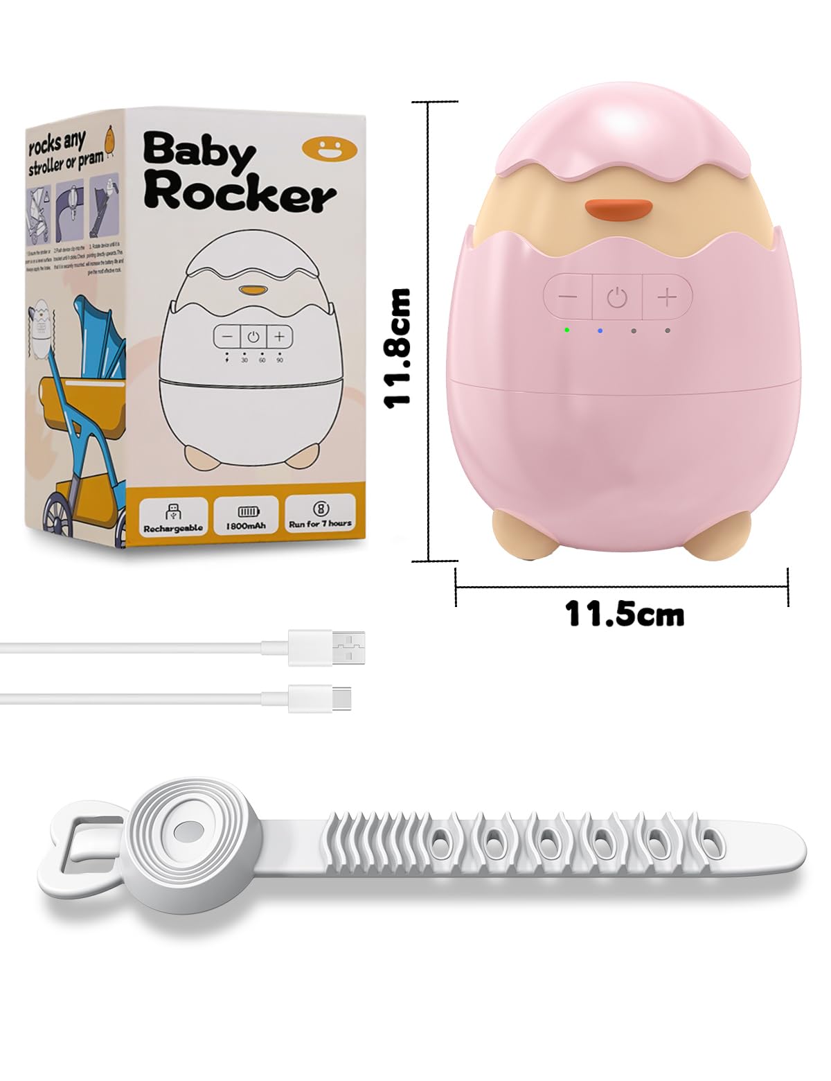 Robofun Balançoire Automatique Pour Bébé, Rocker Rechargeable- Accessoire Électrique Portable avec 30-60-90 Minuterie et 5 Vitesse Réglable - Compatible avec la Majorité des Poussettes, Rose