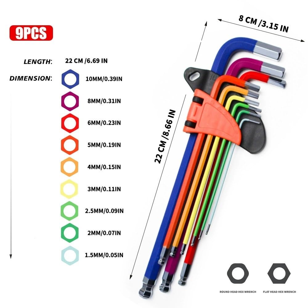 9-teiliger metrischer Hex-Plus Inbusschlüssel-Satz, mehrfarbig, mit BlackLaser-Holster(9pcs-b)